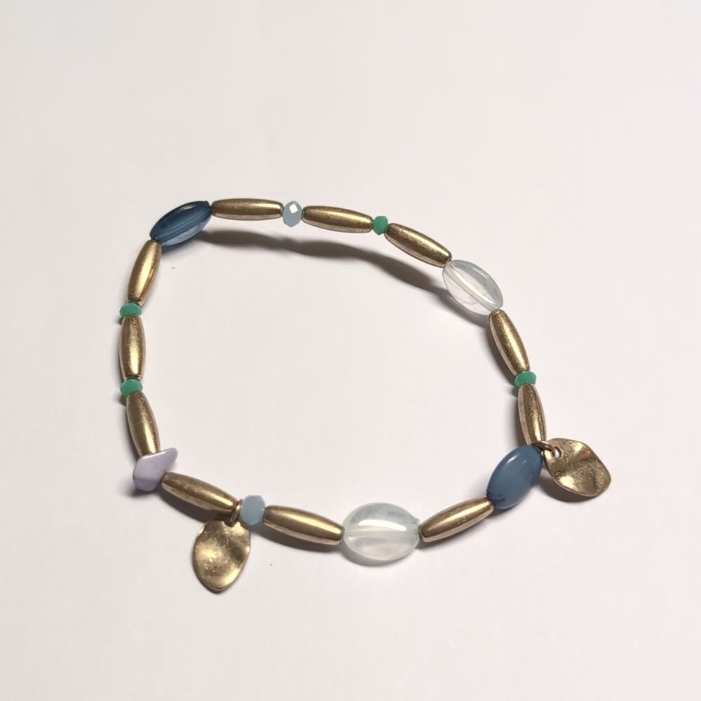 142 Gold and Blue Multicolor Beaded‎ Bracelet
